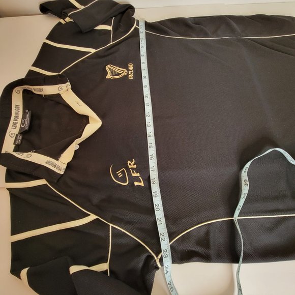 Live For Rugby Mens Retro Ireland S/S Rugby Jersey Size XL Black w/Beige - Picture 7 of 12
